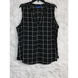 Women's Apt.9 Tank Top Graph Checkered Black White Buttons Size XXL